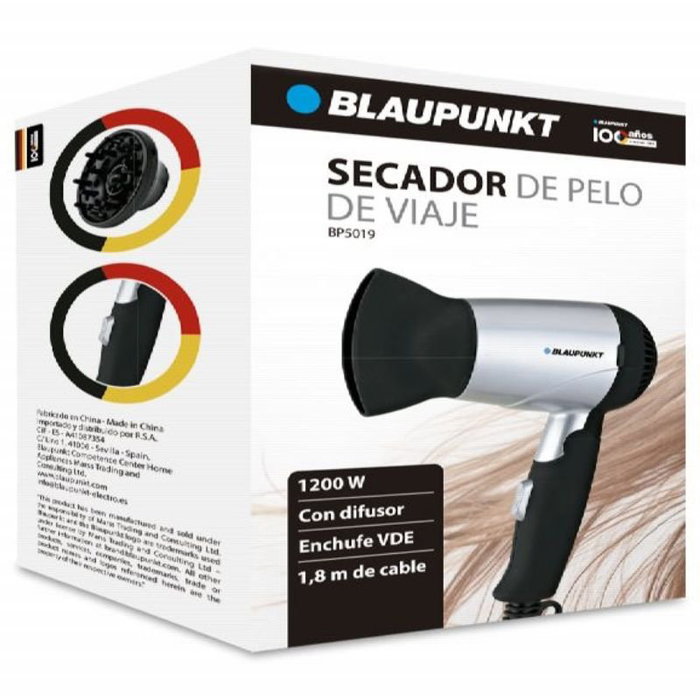 Blaupunkt Secador de viaje BP5019 1200W Negro y Plata